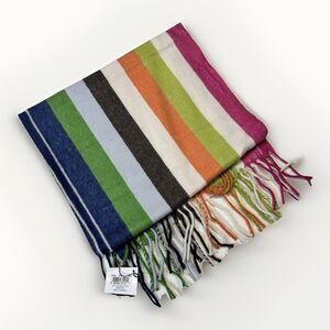 Coach 100% Cashmere Striped Fringe Scarf – Multicolor – NWT in Gift Box